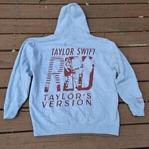 %Taylor Swift Hoodie 2XL Gray Red Taylor's Version Pullover Swifties